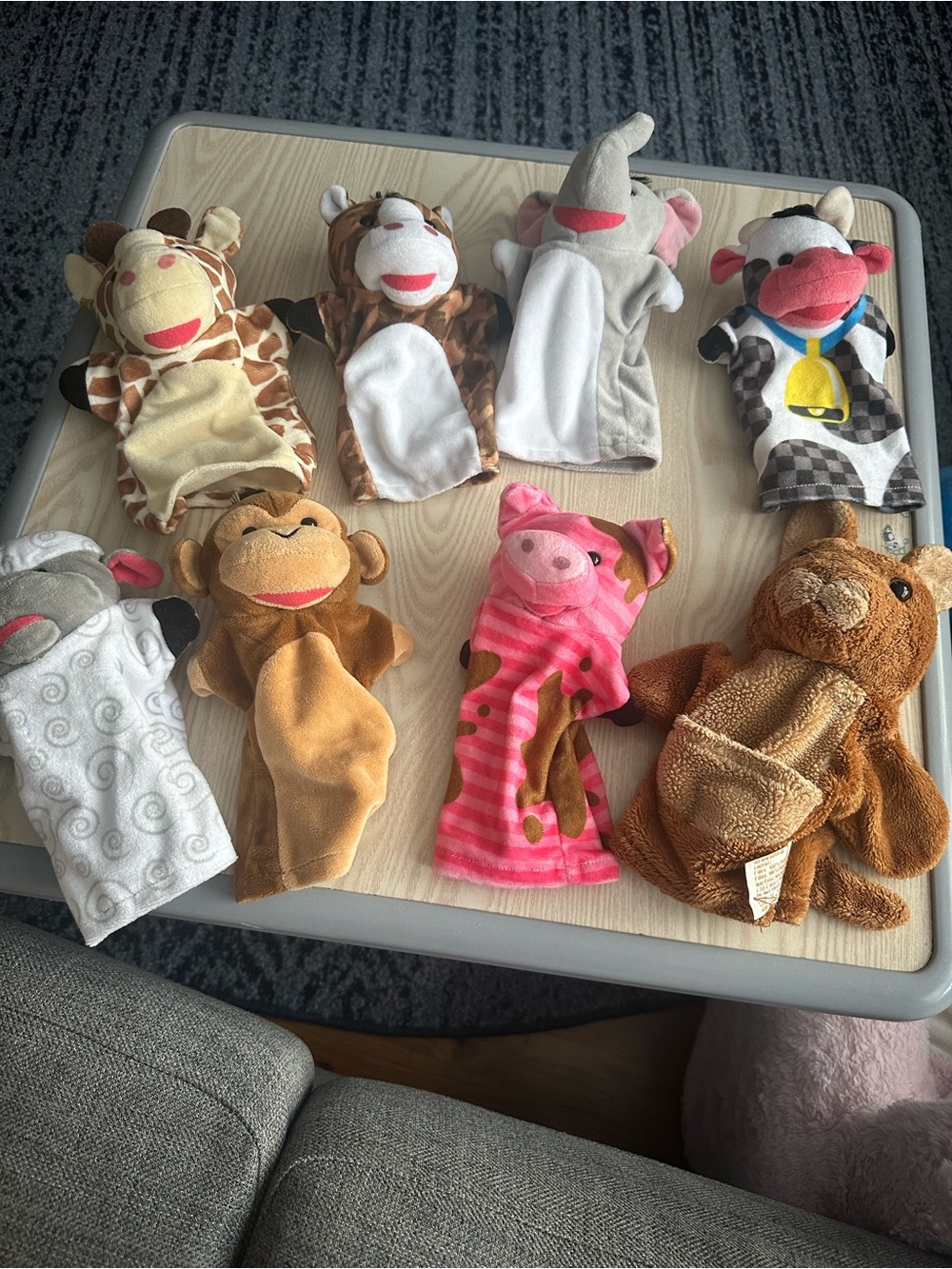 Melissa & Doug Plush Animal Hand Puppet Set - Brown, Pink, Beige, White, Gray